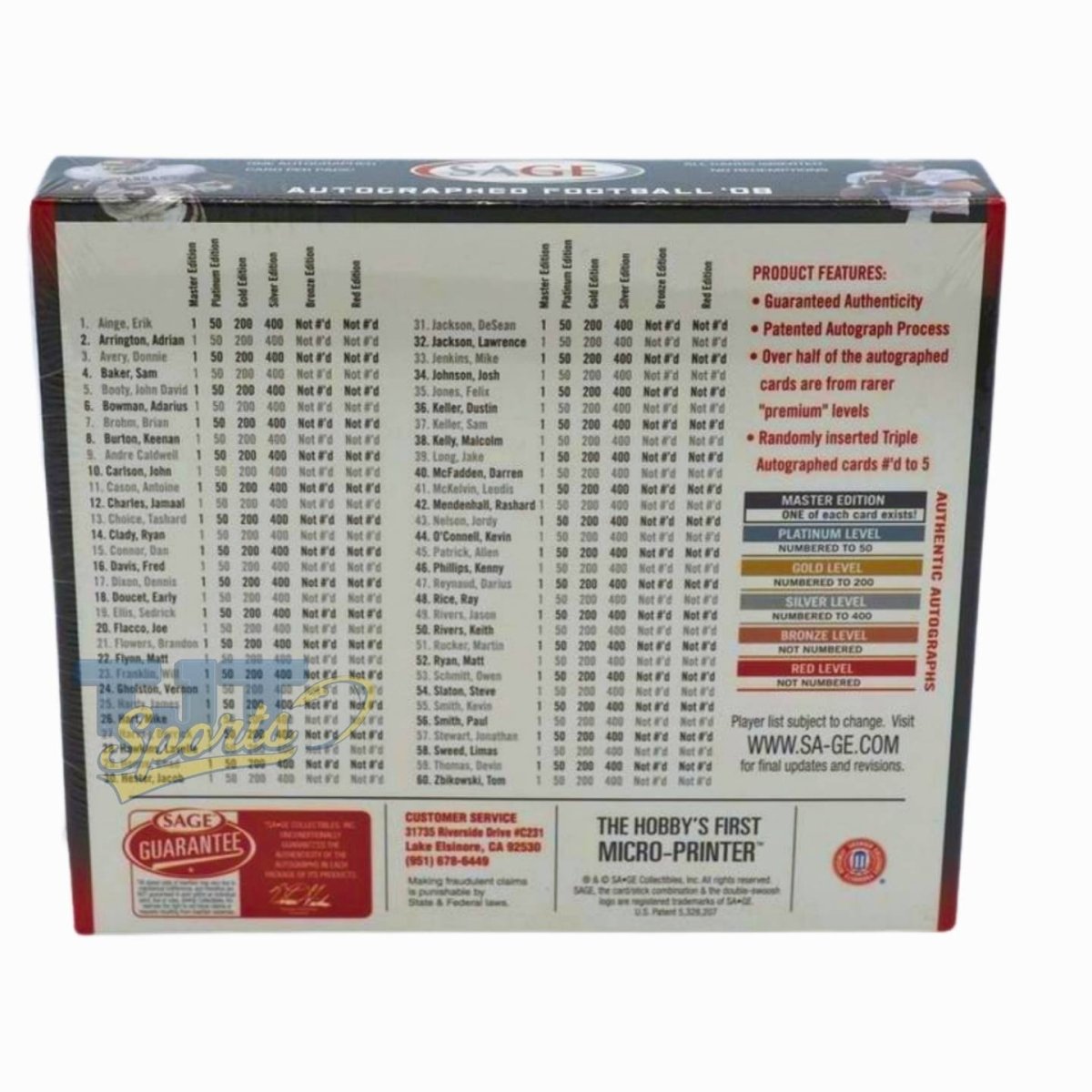 2008 Sage Autographed Football Hobby Box - Sage